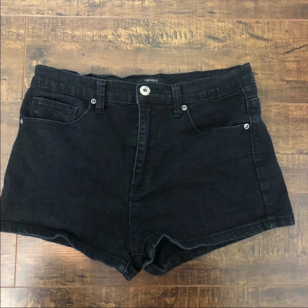 Black denim shorts